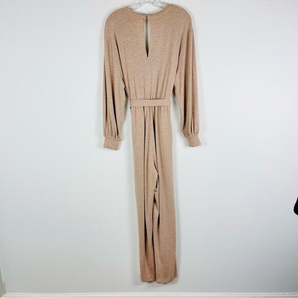 Express tan knit cropped boho tie waist stretch jumpsuit medium - Picture 7 of 9